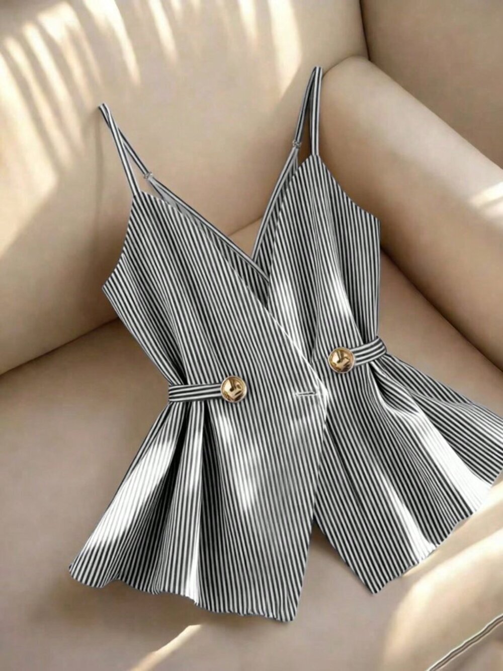 Black Elegant Women's Casual Striped Camisole